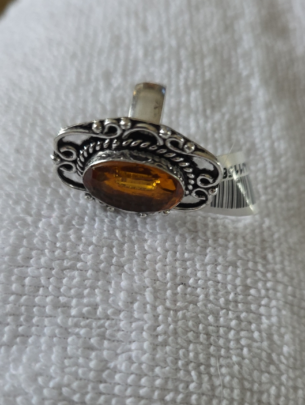 Sterling Silver Amber Oval Statement Ring - Amber